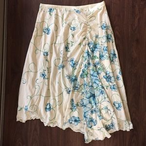 NWT silk blend cream floral handkerchief hem skirt